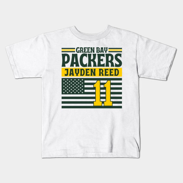 Green Bay Packers Reed 11 American Flag Football Kids T-Shirt by Astronaut.co